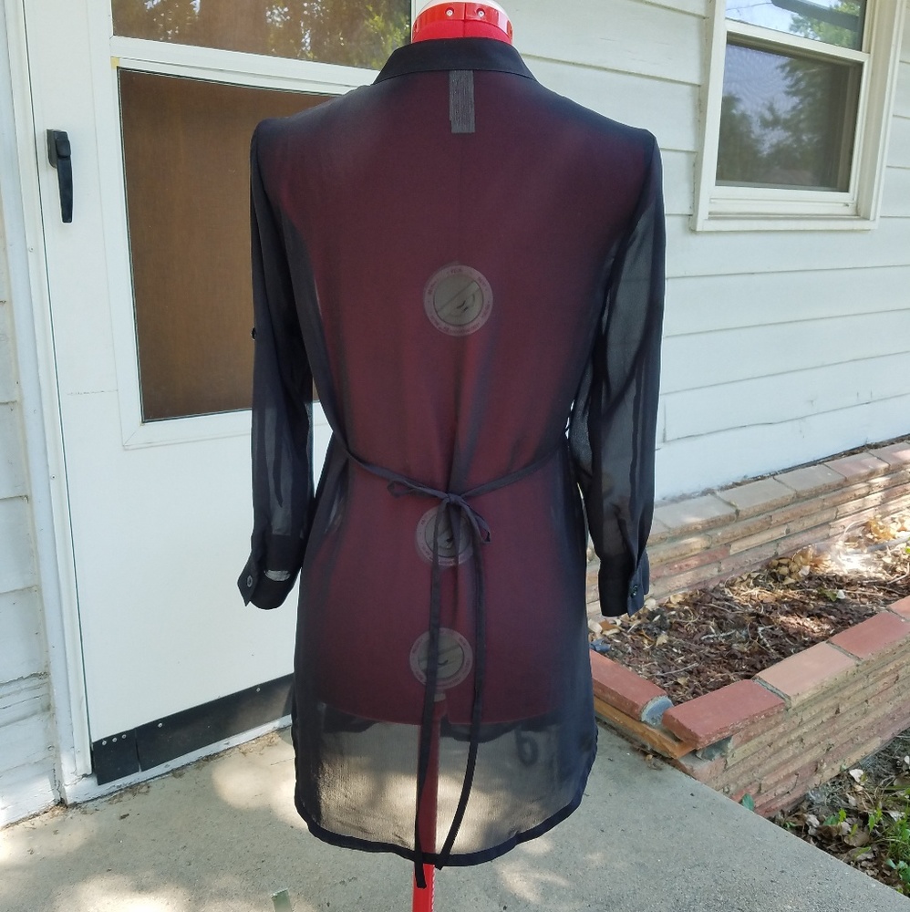 Sheer Black Button-up Tunic - Picture 6 of 7